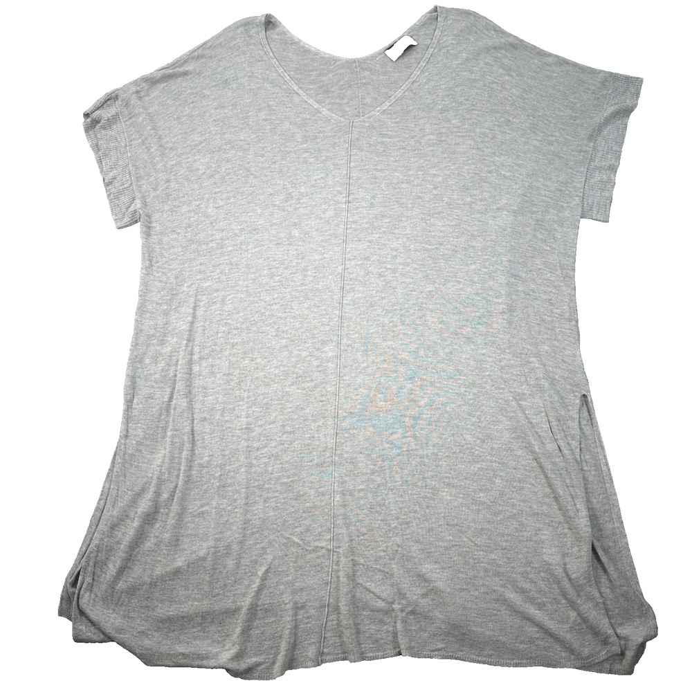 Kerisma Gray Knit Tunic Sweater Women's One Size Short Sleeve Side Slits V-Neck